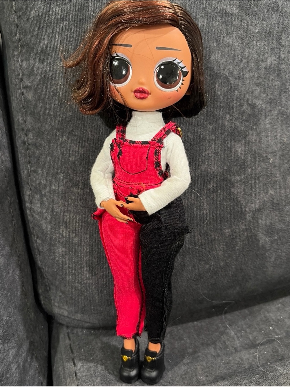 Doll Overalls — Red & Black Two-Tone